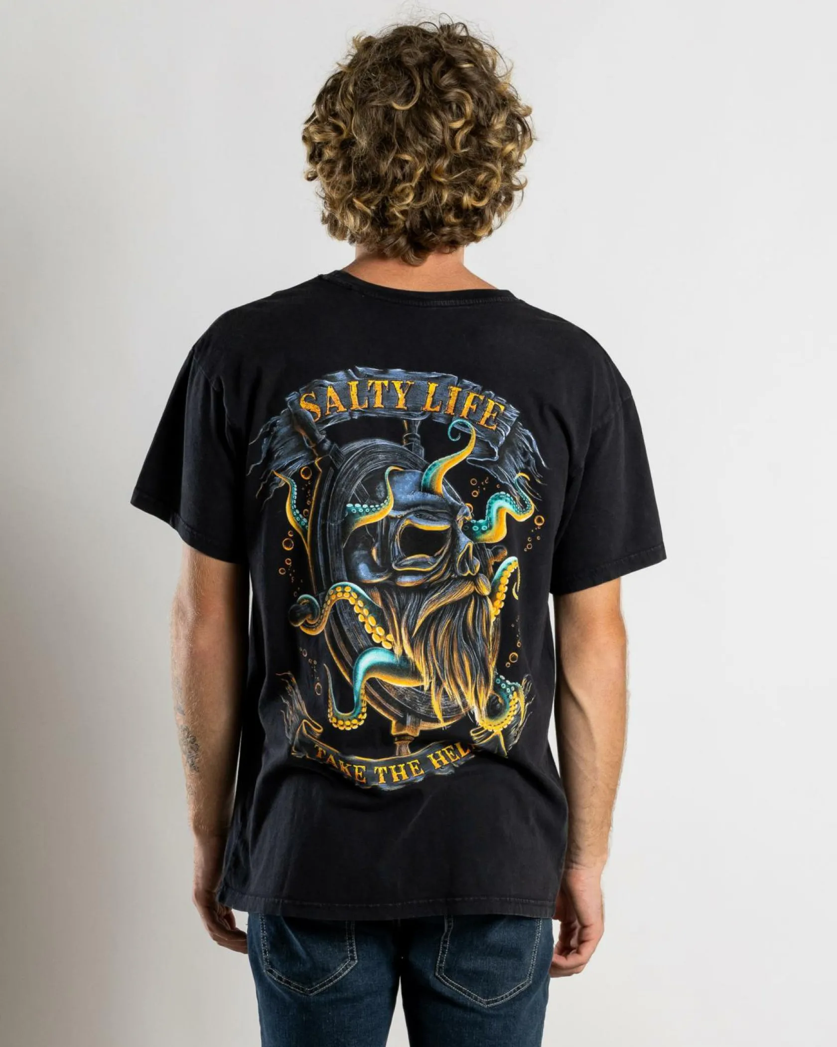 Salty Life Servitude T-Shirt Black Acid Clearance