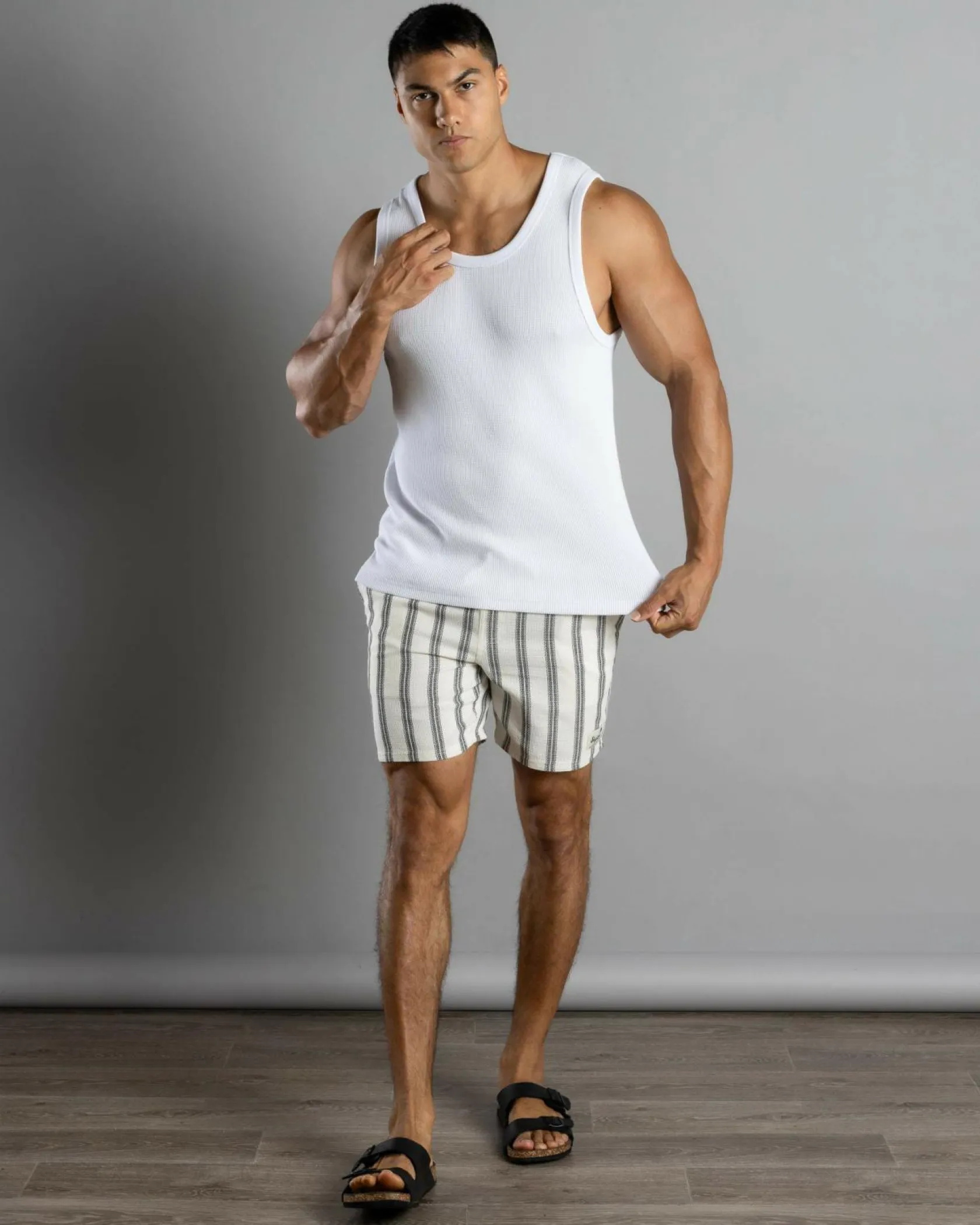 Skylark Sharp Elastic Waist Shorts White Stripe Sale
