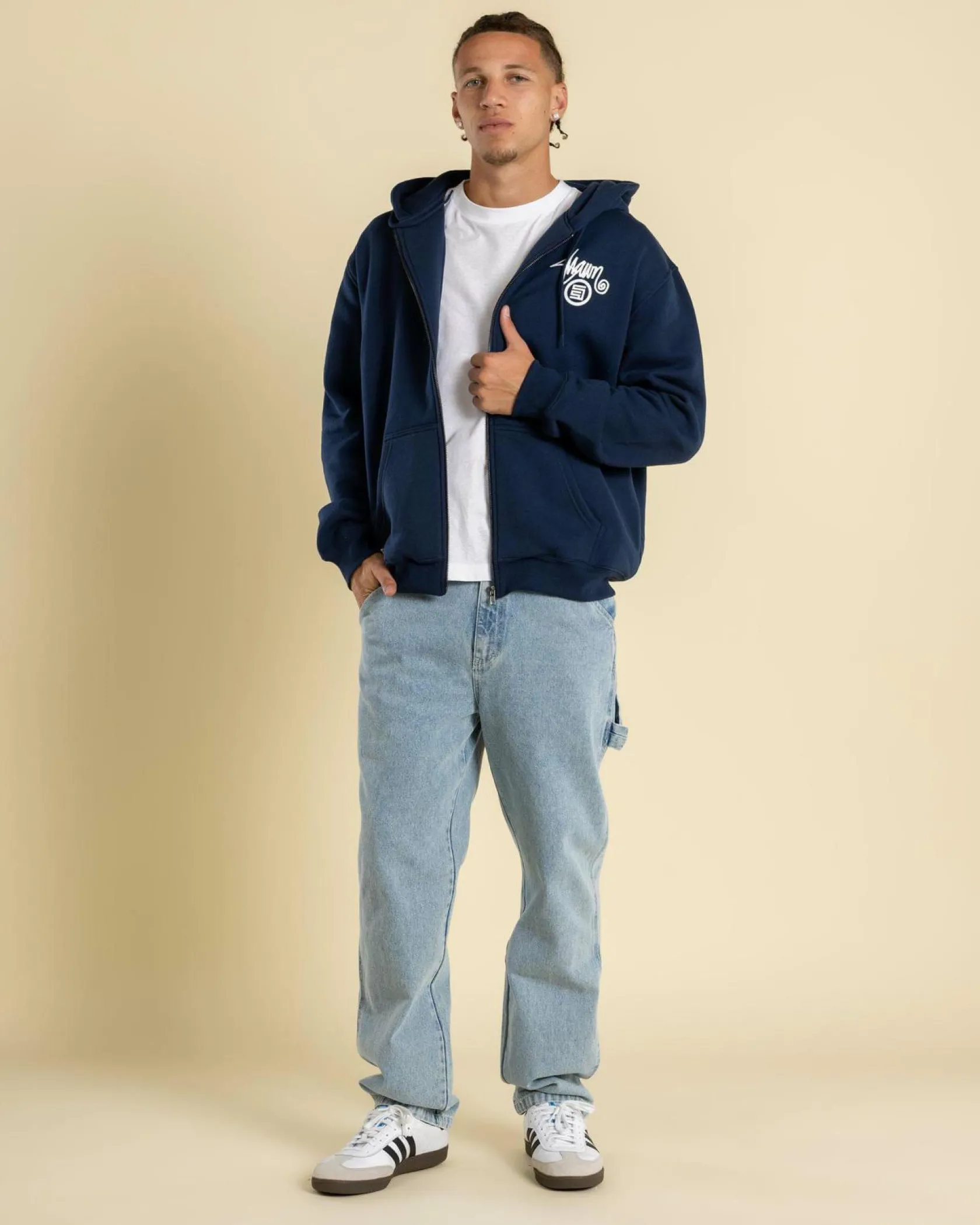 S-Double Shawn Dot Zip Hoodie Washed Navy New
