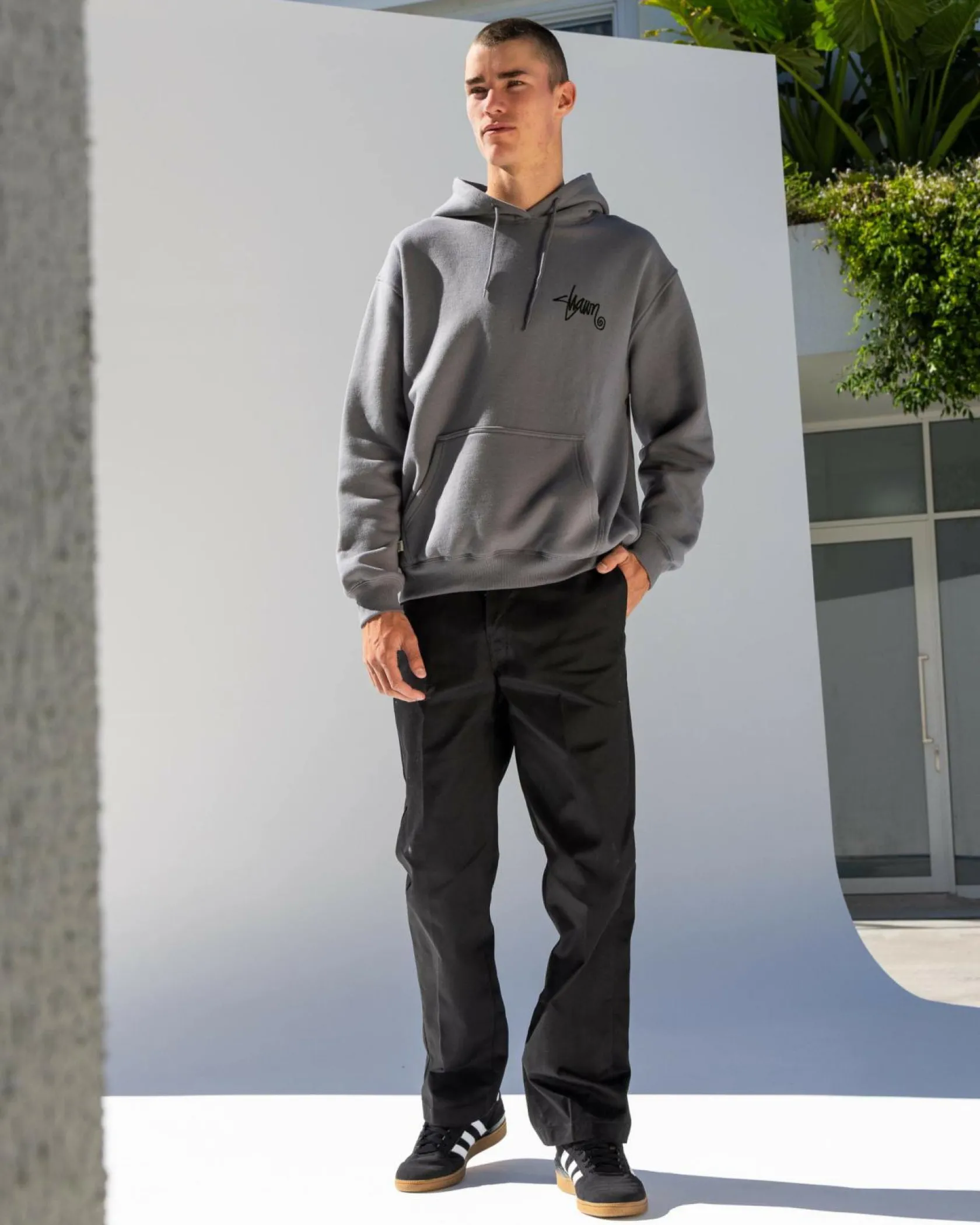 S-Double Shawn Script Hoodie Steel Grey Outlet