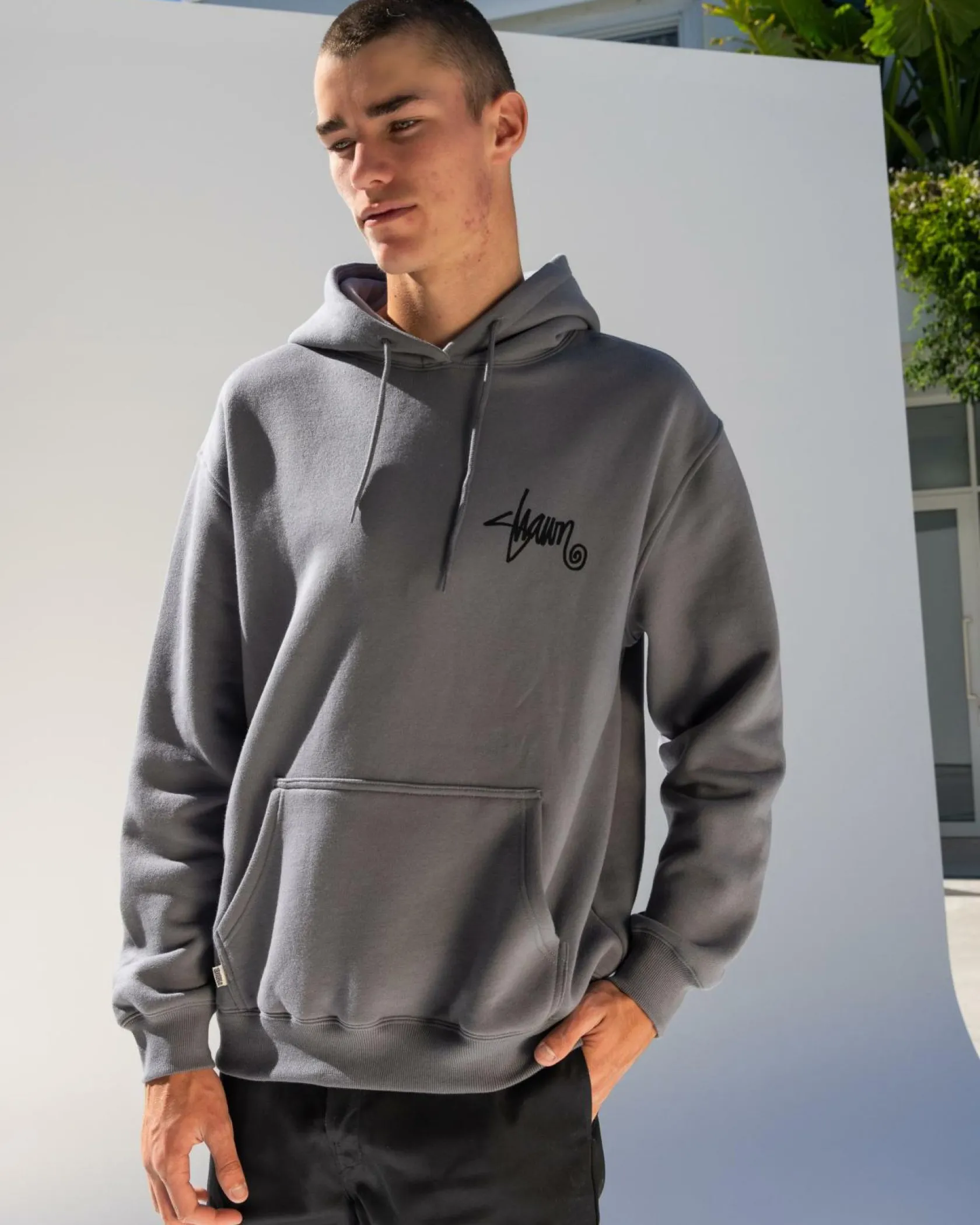 S-Double Shawn Script Hoodie Steel Grey Outlet