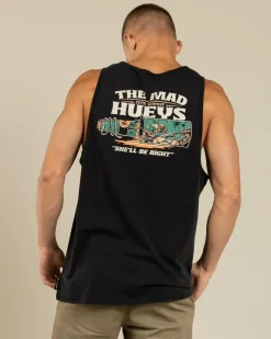 The Mad Hueys She'll Be Right Singlet Washed Black Clearance