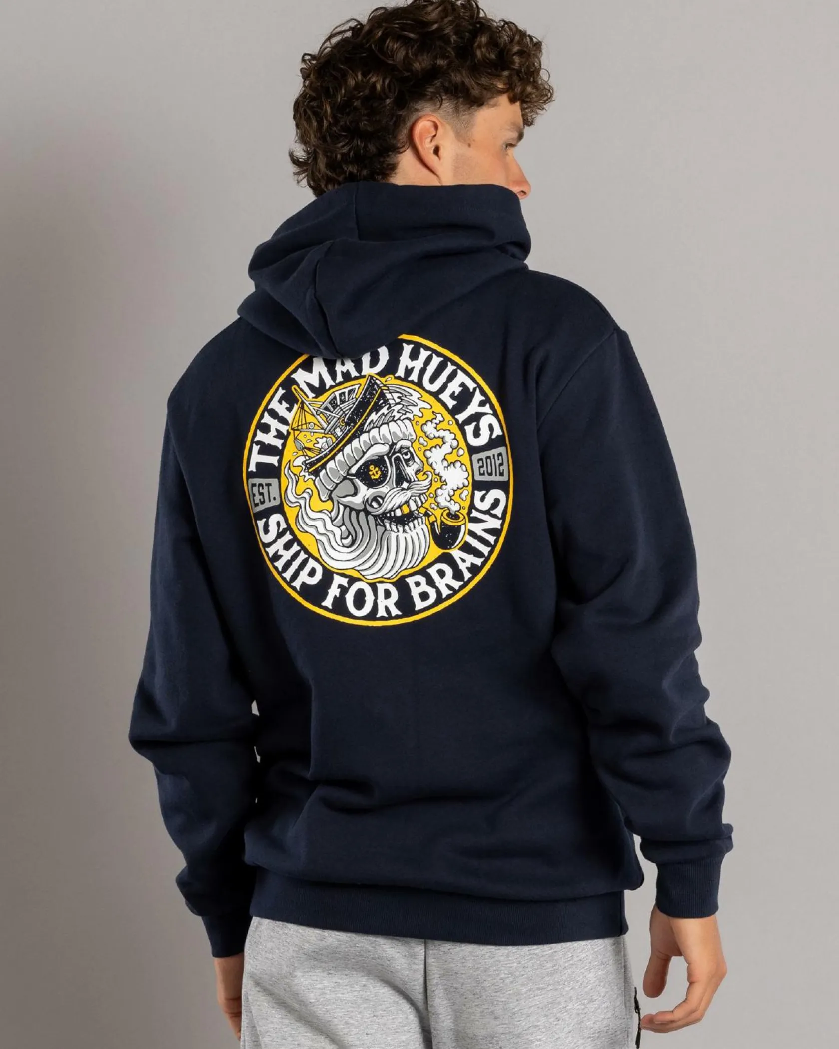 The Mad Hueys Ship For Brains Hoodie Navy New