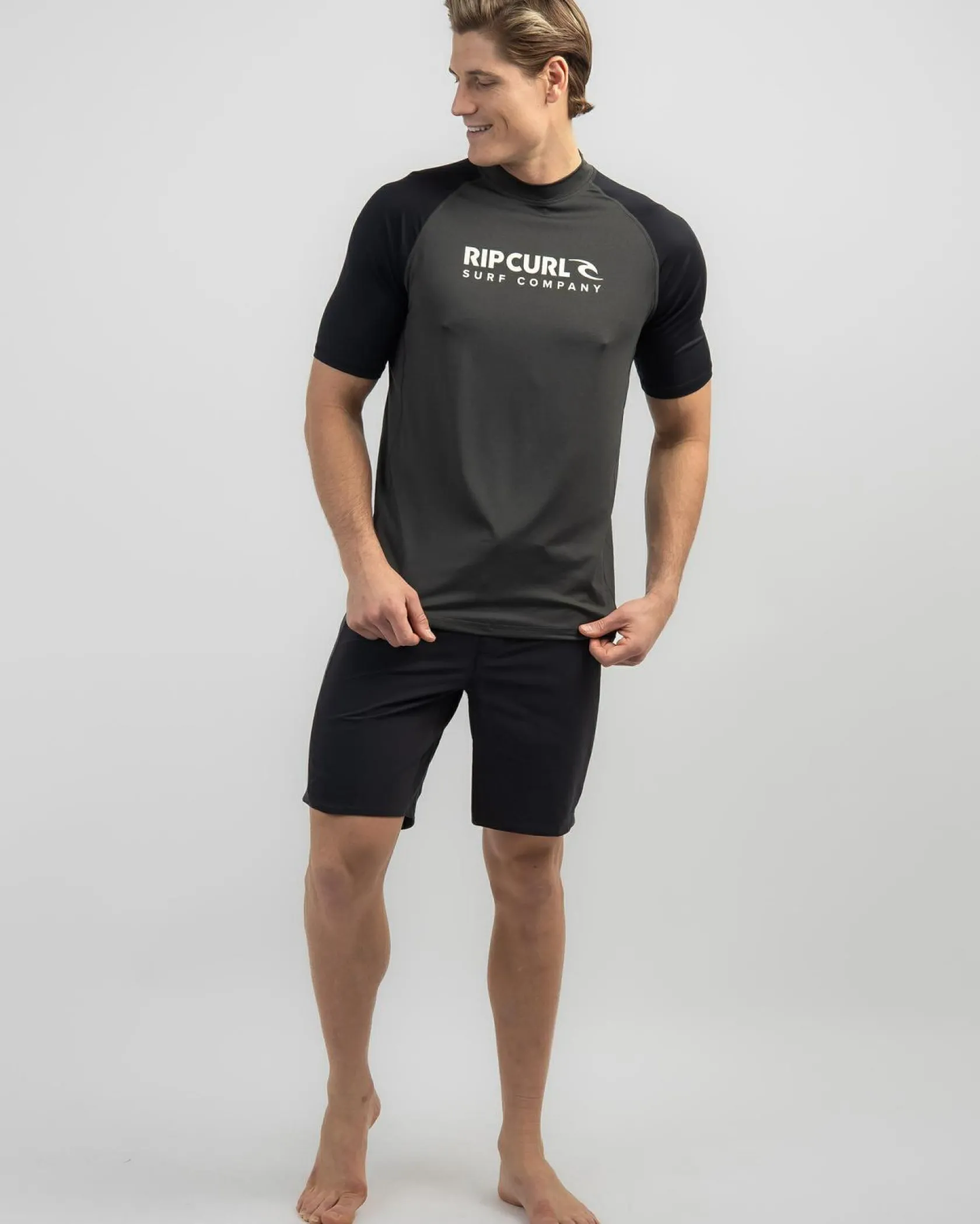 Rip Curl Shock UPF Short Sleeve Rash Vest Black Marle