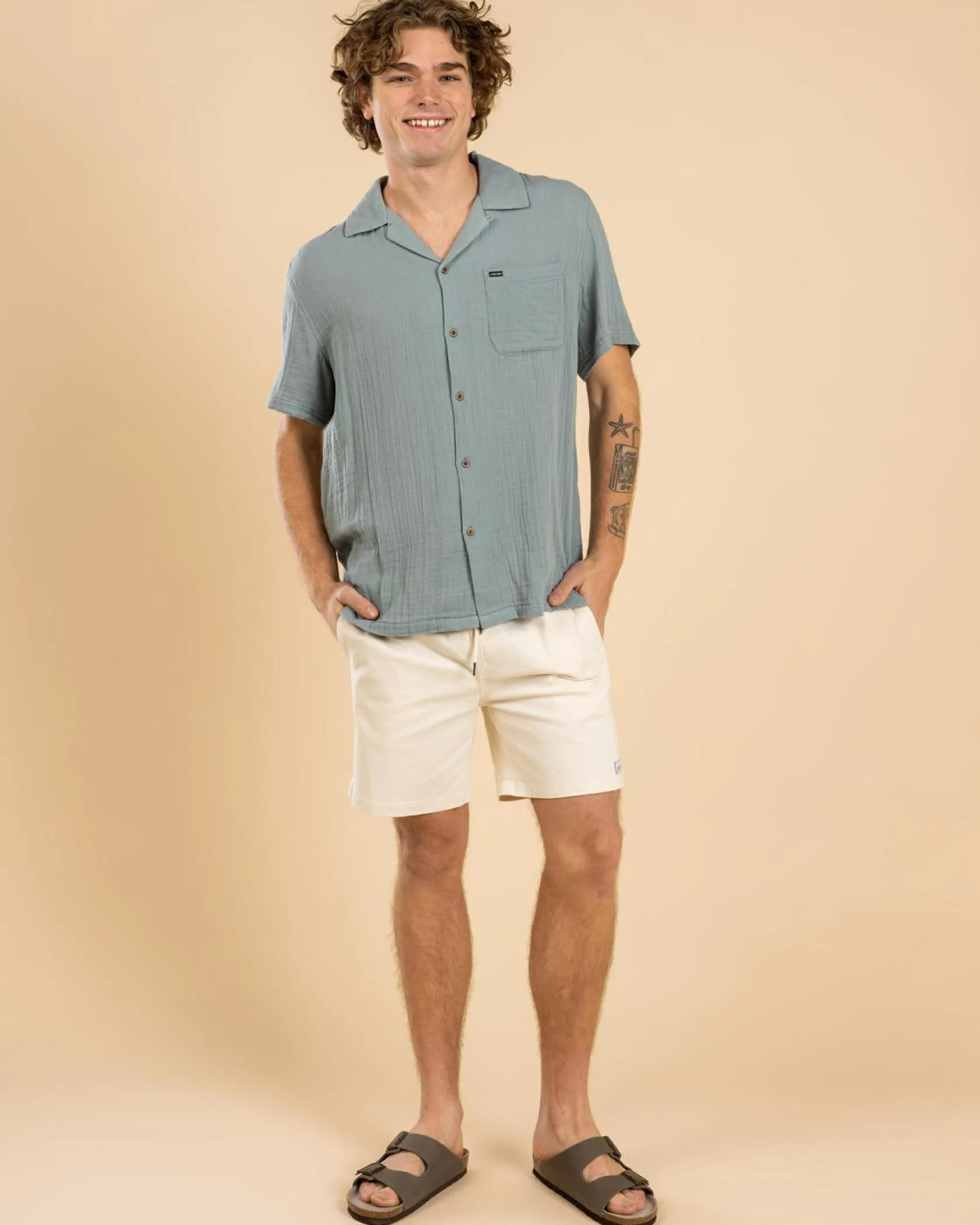 Lucid Simple Short Sleeve Shirt Sea Green Wash