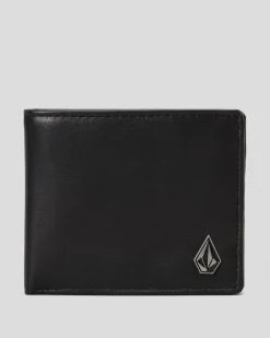 Volcom Single Stone Leather Wallet Black Hot