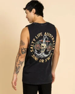 Salty Life Sink Or Swim Muscle Tank Black Acid Clearance