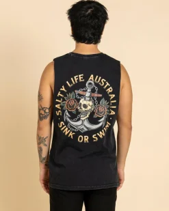 Salty Life Sink Or Swim Muscle Tank Black Acid Clearance