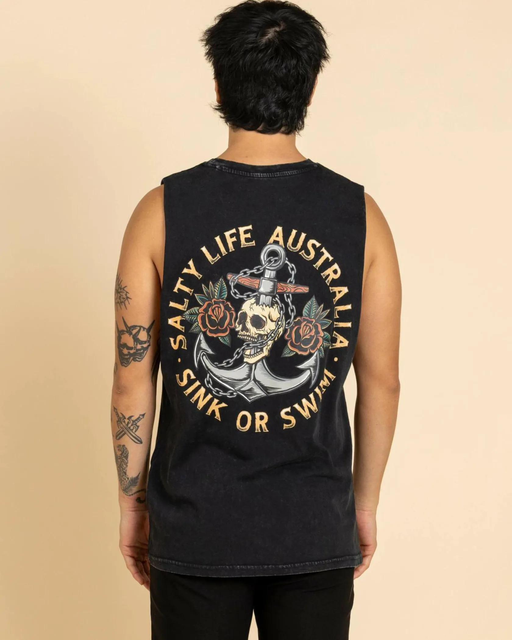 Salty Life Sink Or Swim Muscle Tank Black Acid Clearance