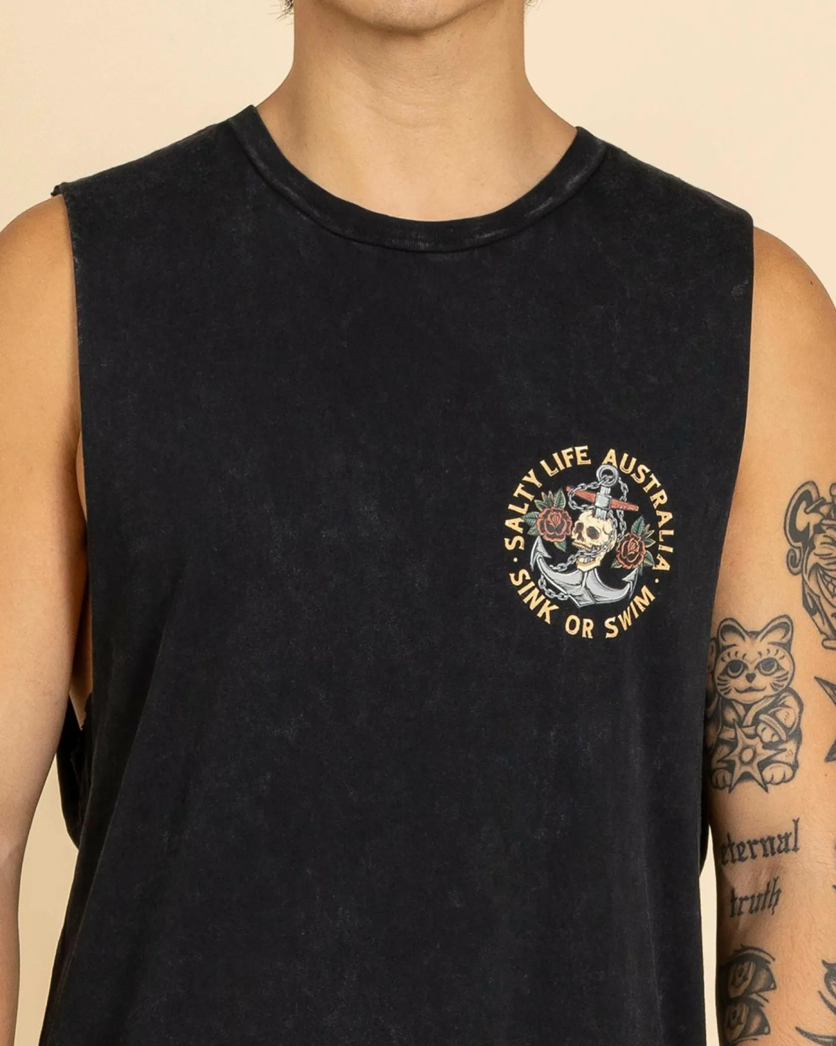 Salty Life Sink Or Swim Muscle Tank Black Acid Clearance