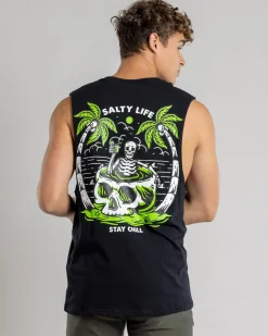 Salty Life Sip and Relax Muscle Tank Black Sale