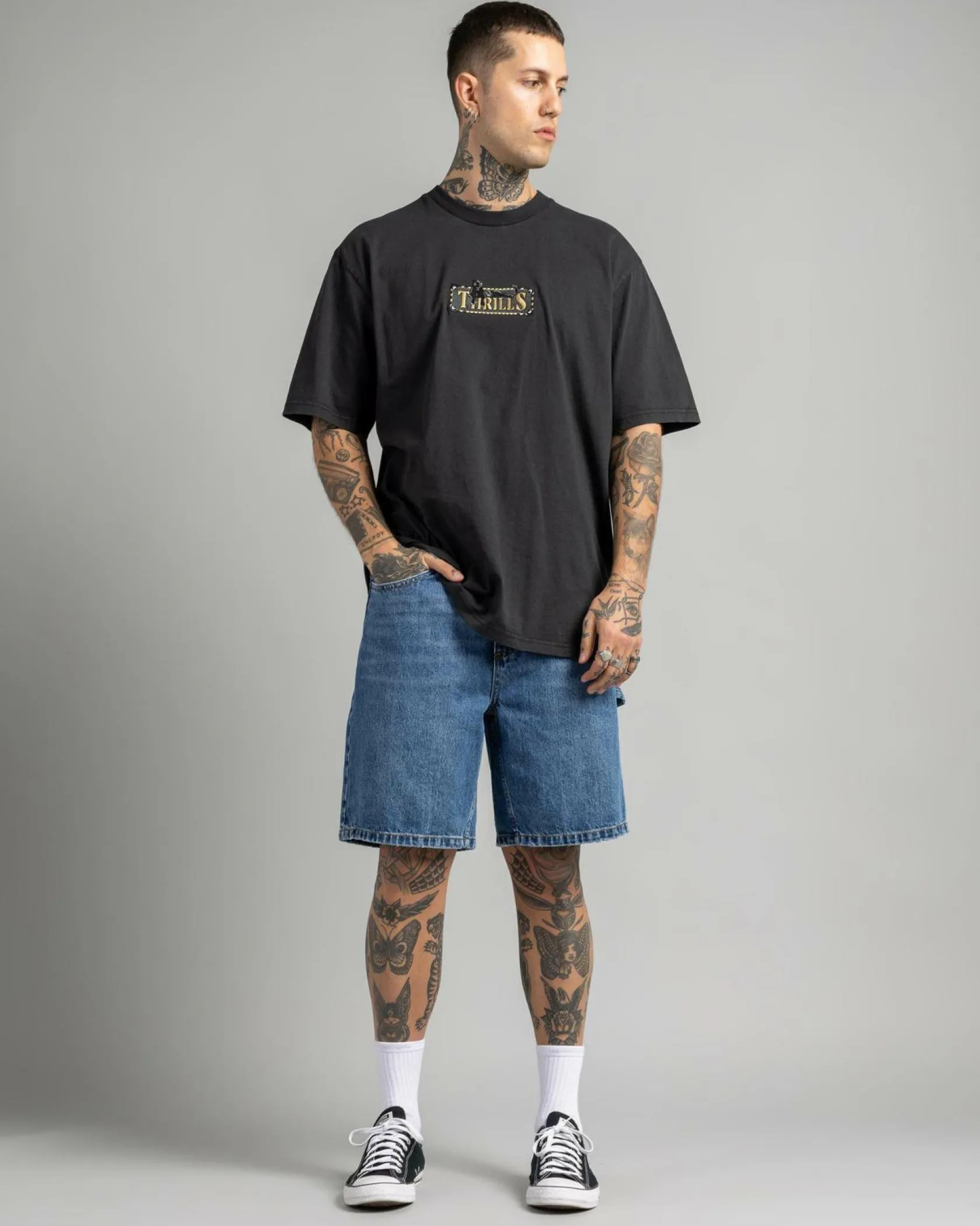 Thrills Slacker Denim Shorts Stoned Blues Sale