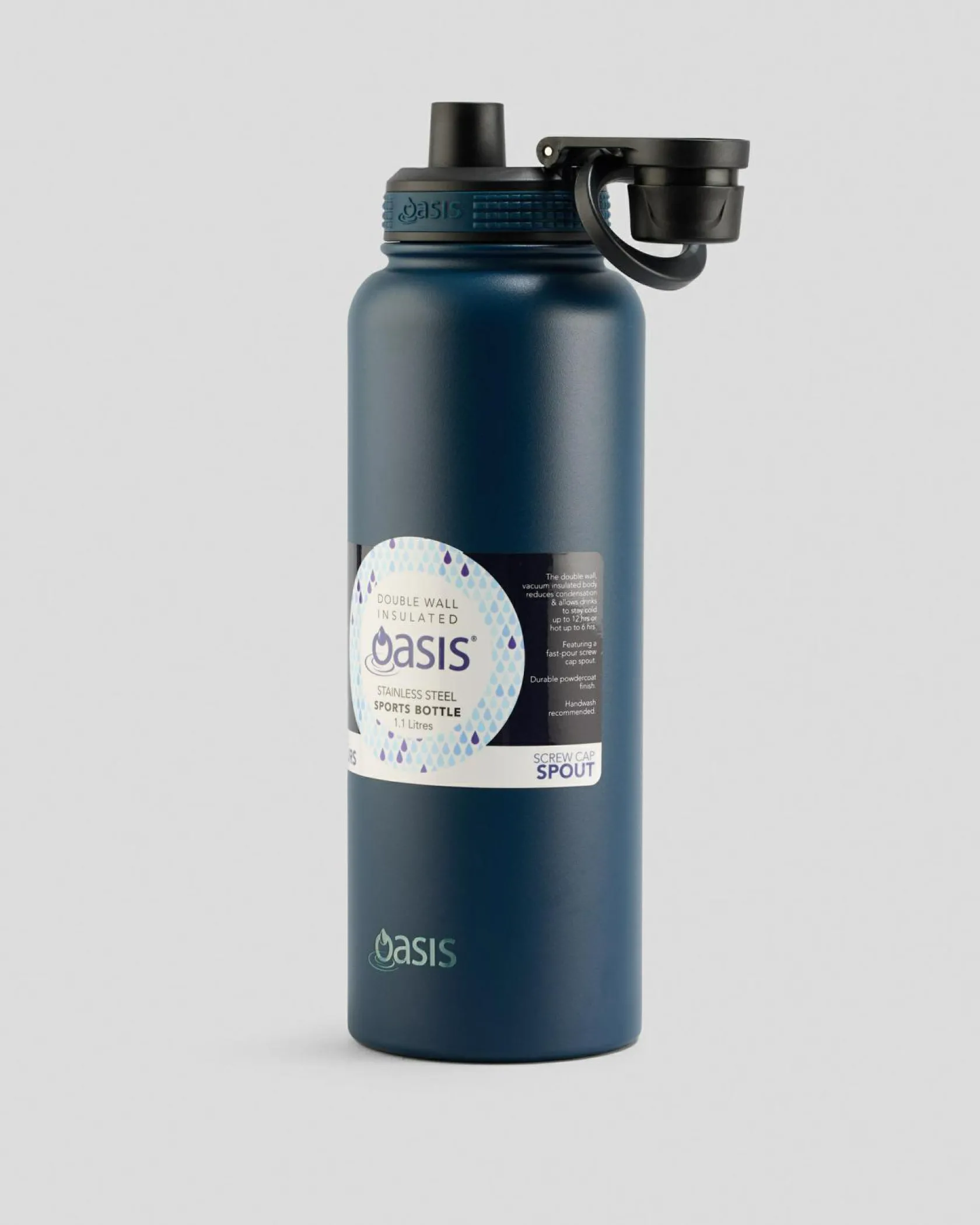 Oasis Stainless Steel 1.1L Challenger Drink Bottle Navy New