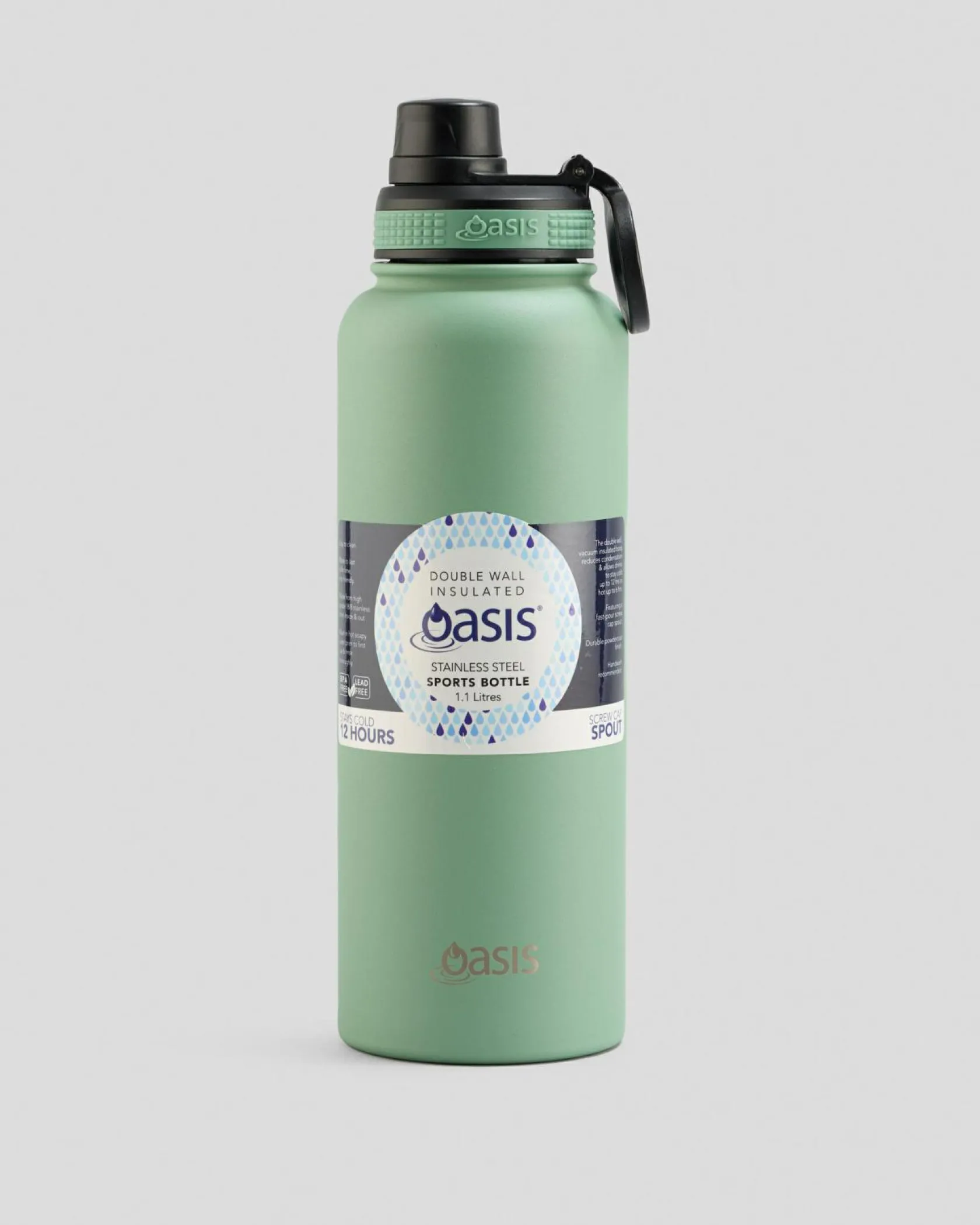 Oasis Stainless Steel 1.1L Challenger Drink Bottle Sage