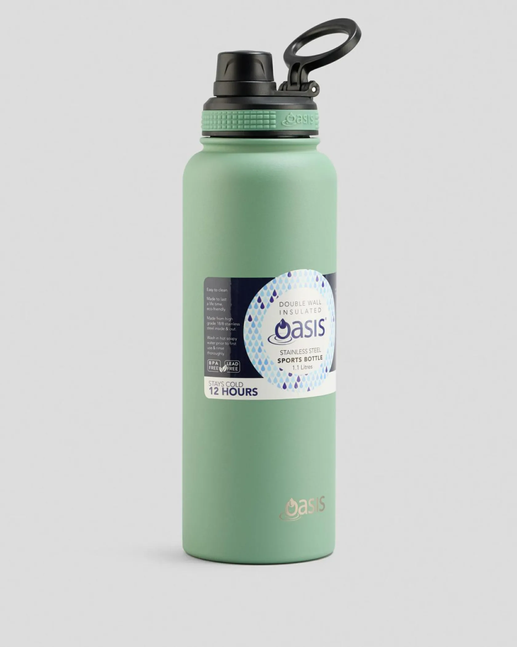Oasis Stainless Steel 1.1L Challenger Drink Bottle Sage