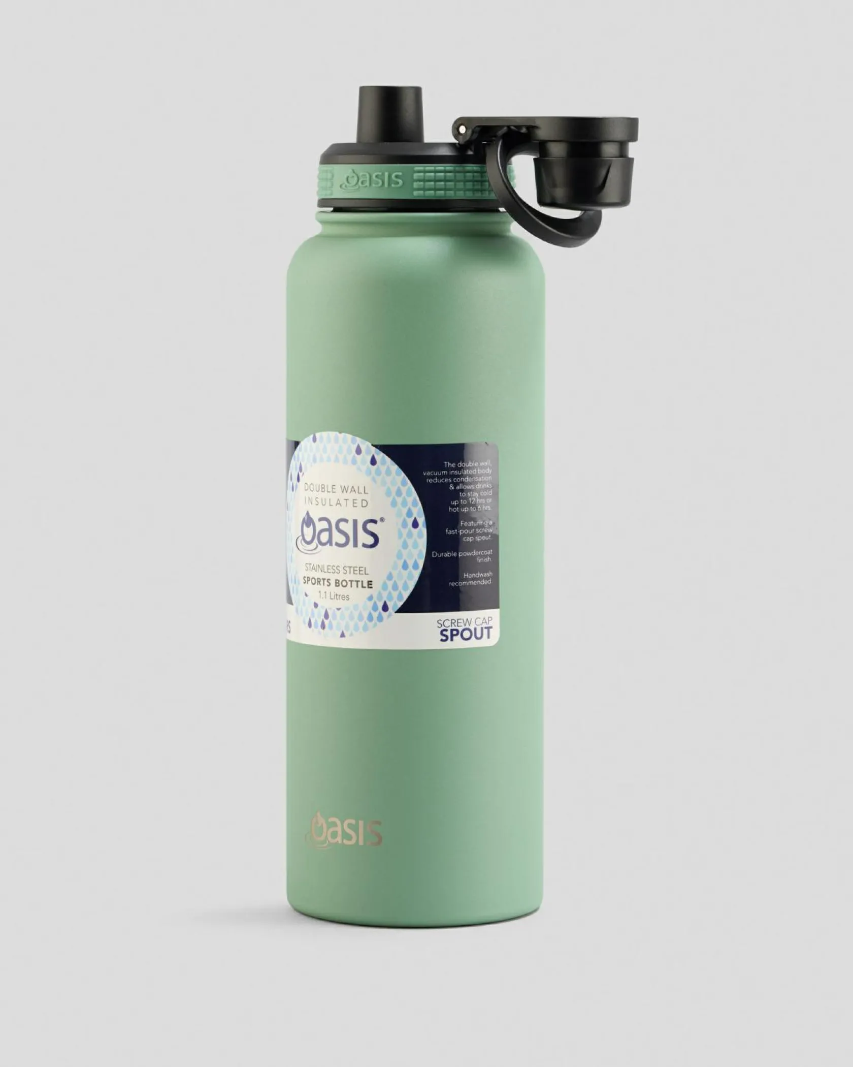 Oasis Stainless Steel 1.1L Challenger Drink Bottle Sage