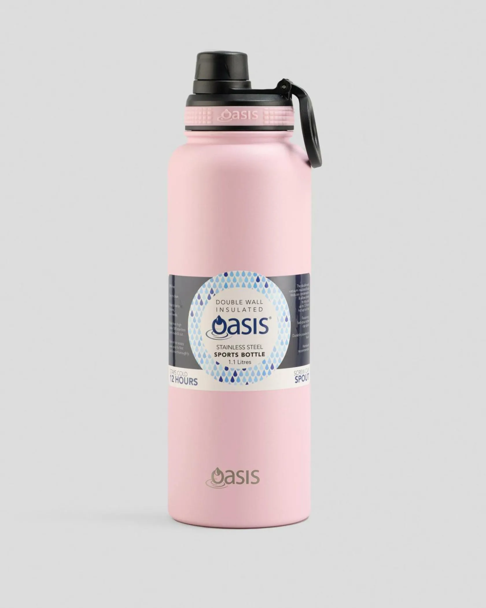 Oasis Stainless Steel 1.1L Challenger Drink Bottle Pink Outlet