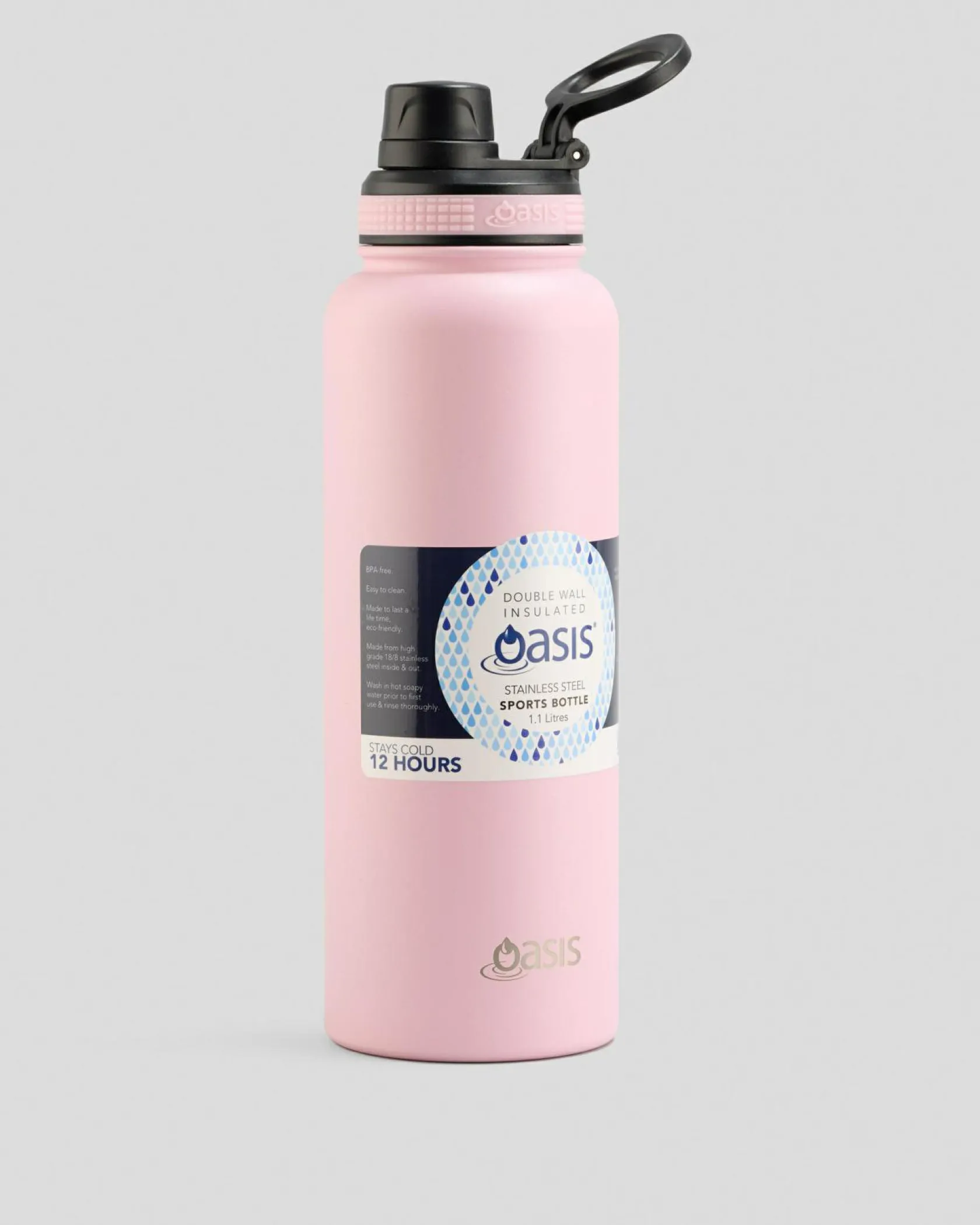 Oasis Stainless Steel 1.1L Challenger Drink Bottle Pink Outlet