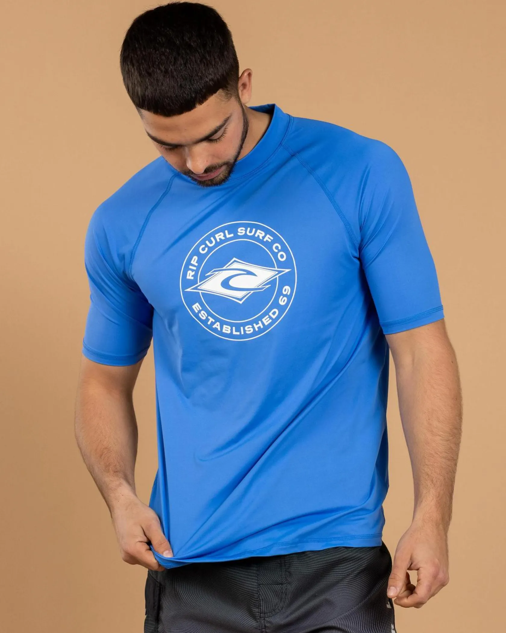 Rip Curl Stapler Short Sleeve Rash Vest Blue Gum Hot