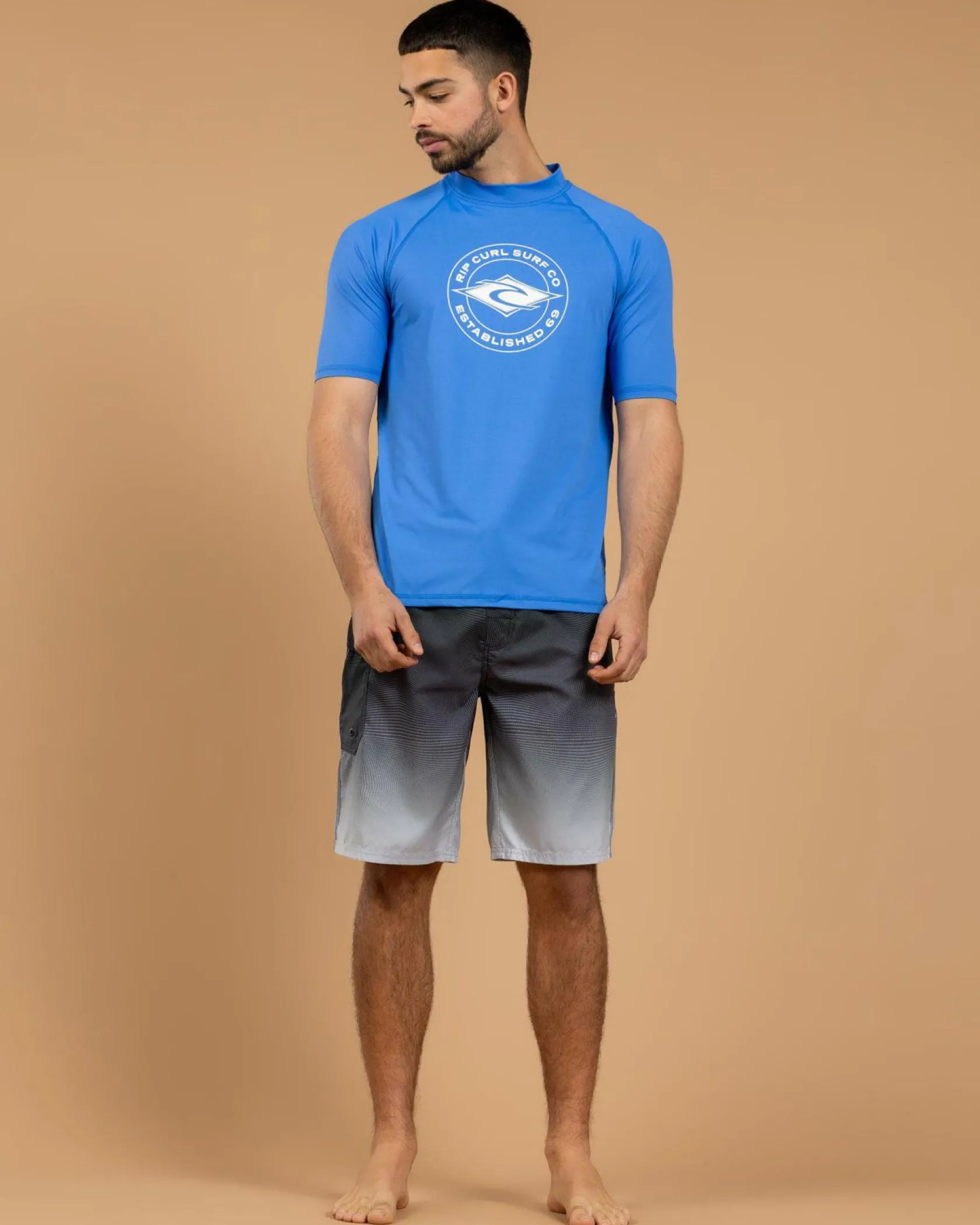 Rip Curl Stapler Short Sleeve Rash Vest Blue Gum Hot
