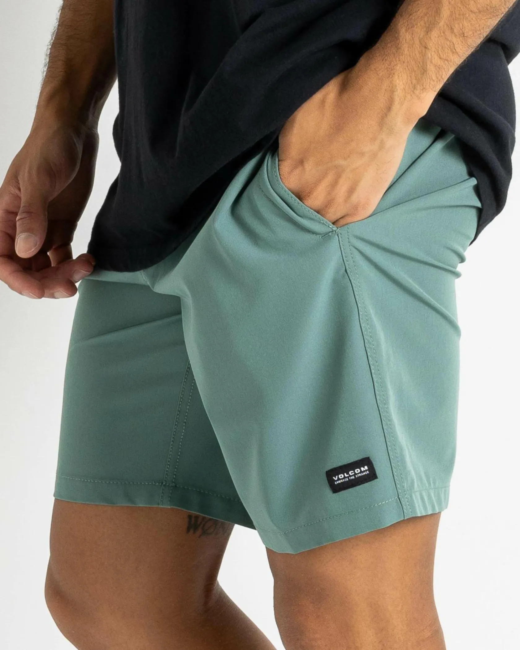 Volcom Stones Hybrid 18" Elastic Waist Shorts Dark Forest Discount