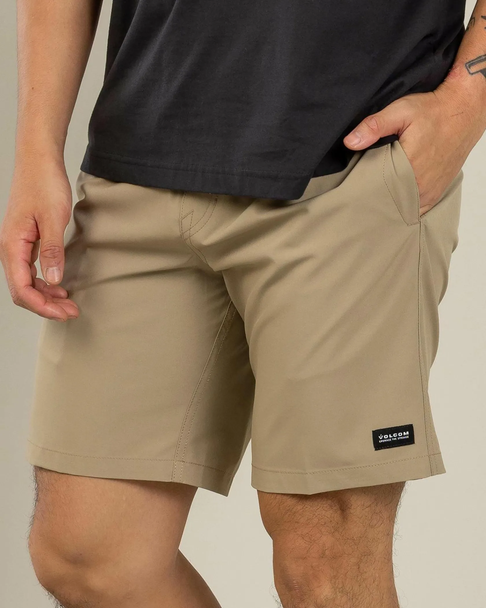 Volcom Stones Hybrid Elastic Waist Shorts Khaki Hot