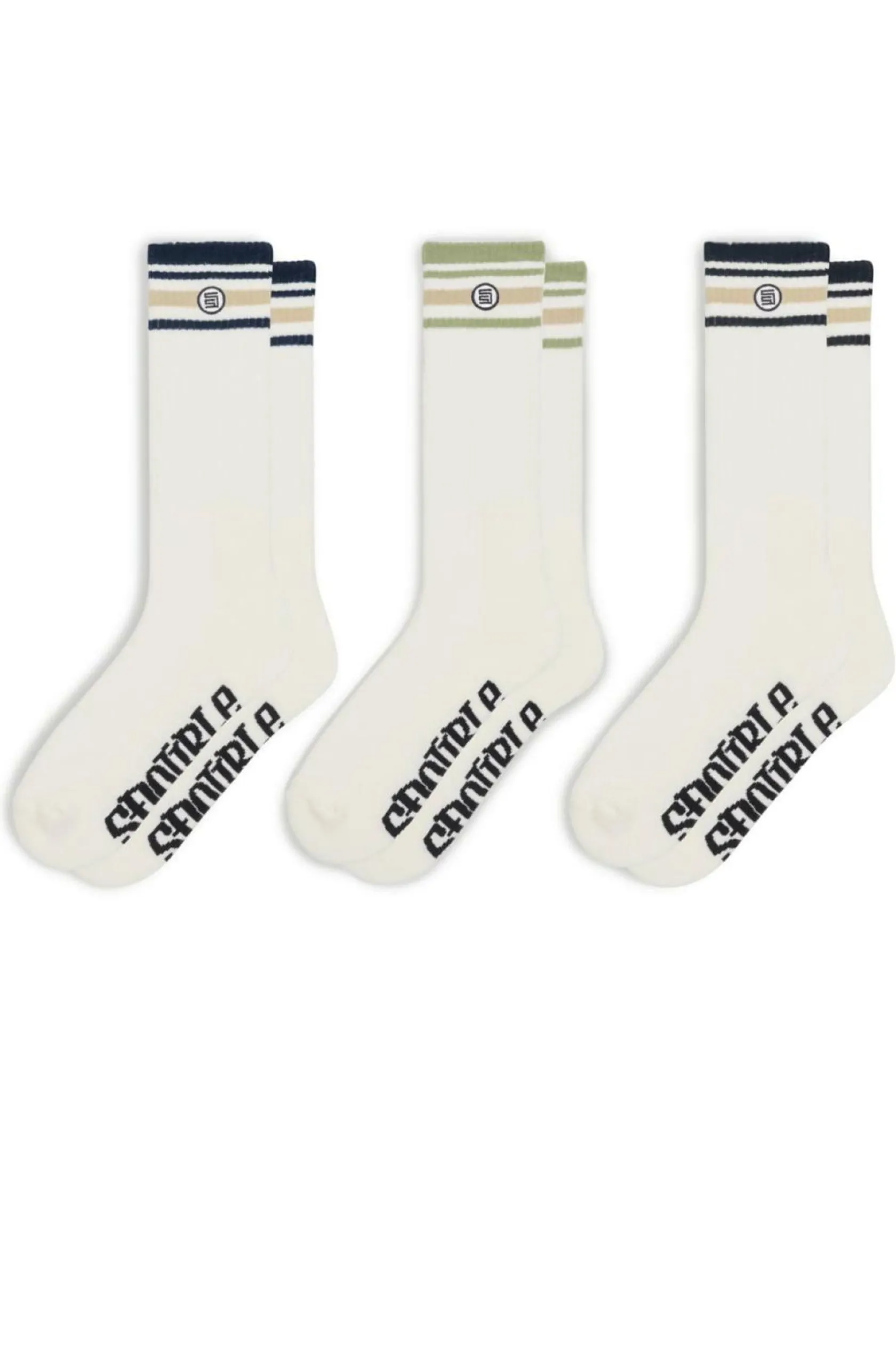 S-Double Stripe S-Dot Socks 3 Pack Navy/black/sage Hot