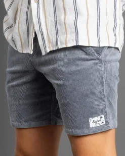 Skylark Texture Elastic Waist Shorts Slate Blue Discount
