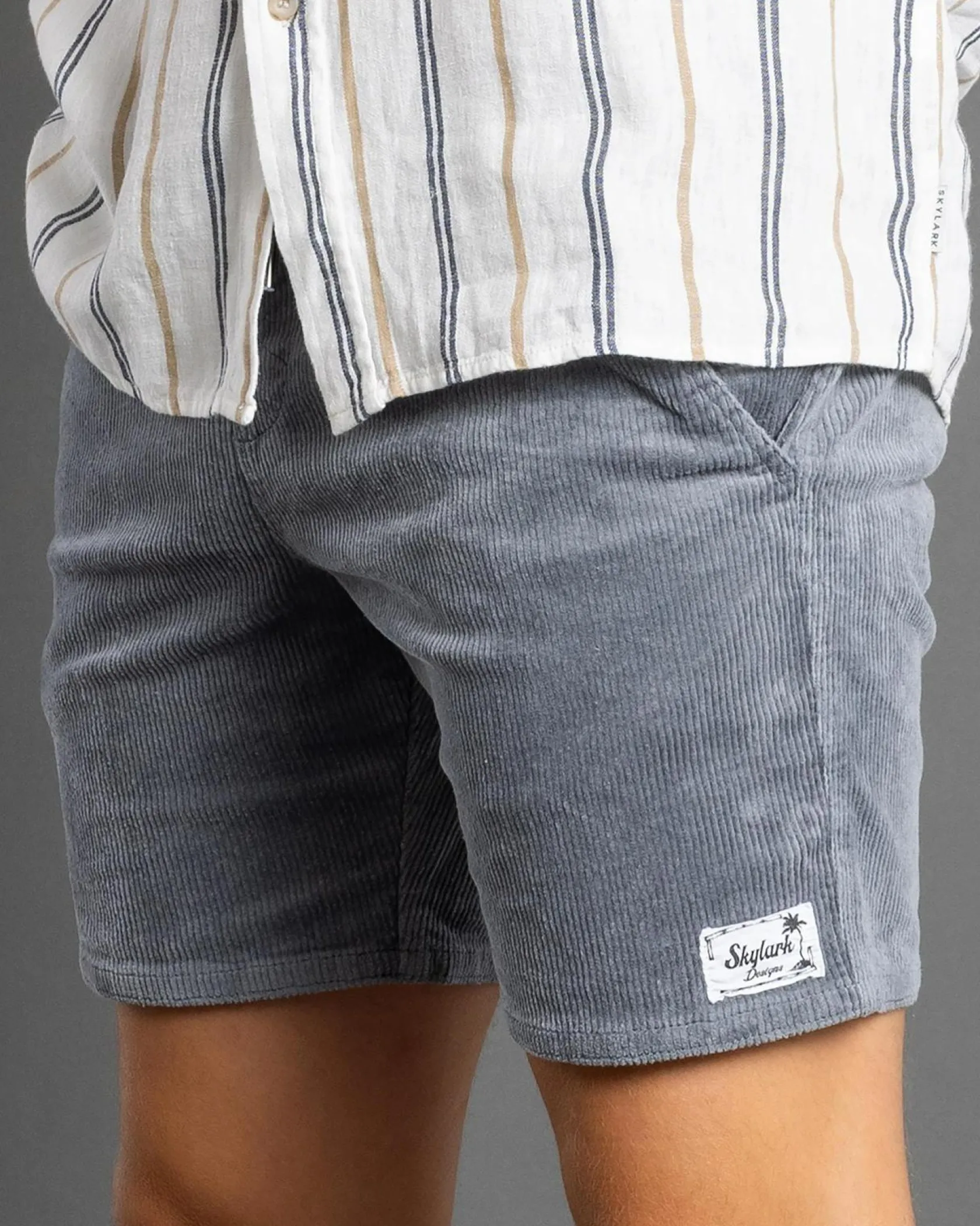 Skylark Texture Elastic Waist Shorts Slate Blue Discount