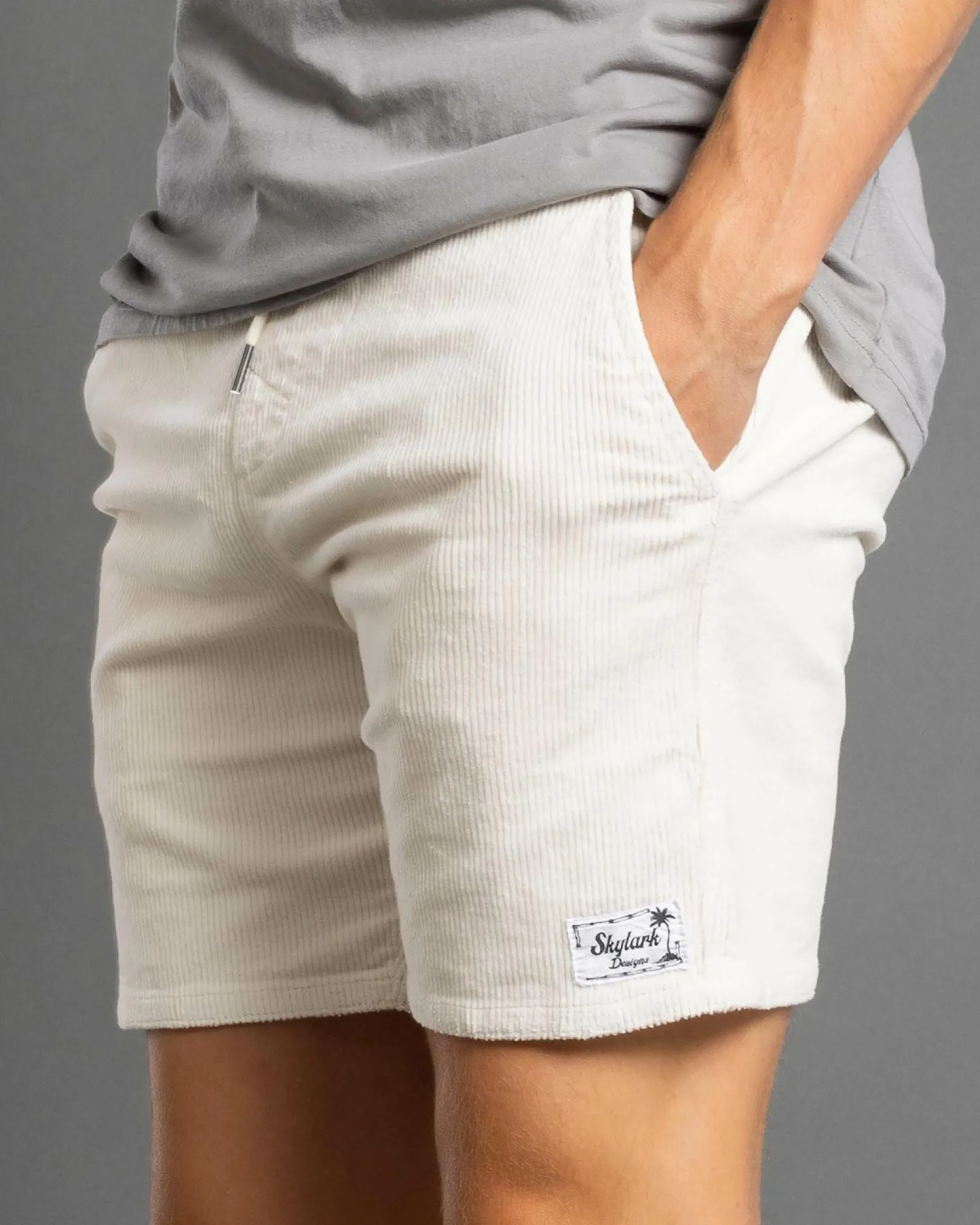 Skylark Texture Elastic Waist Shorts Optic White