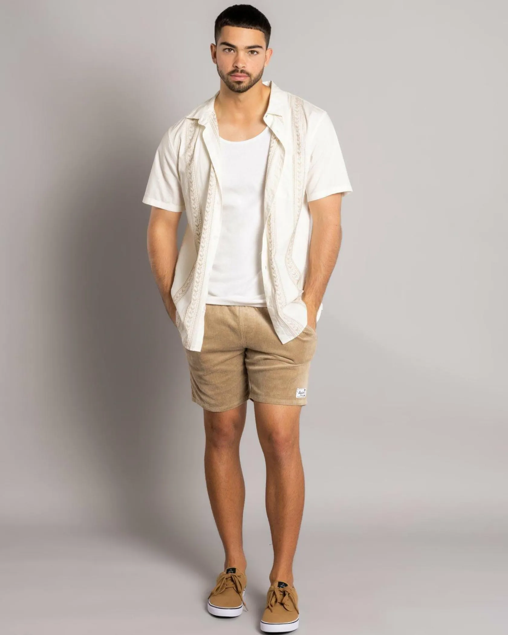 Skylark Texture Elastic Waist Shorts Tan