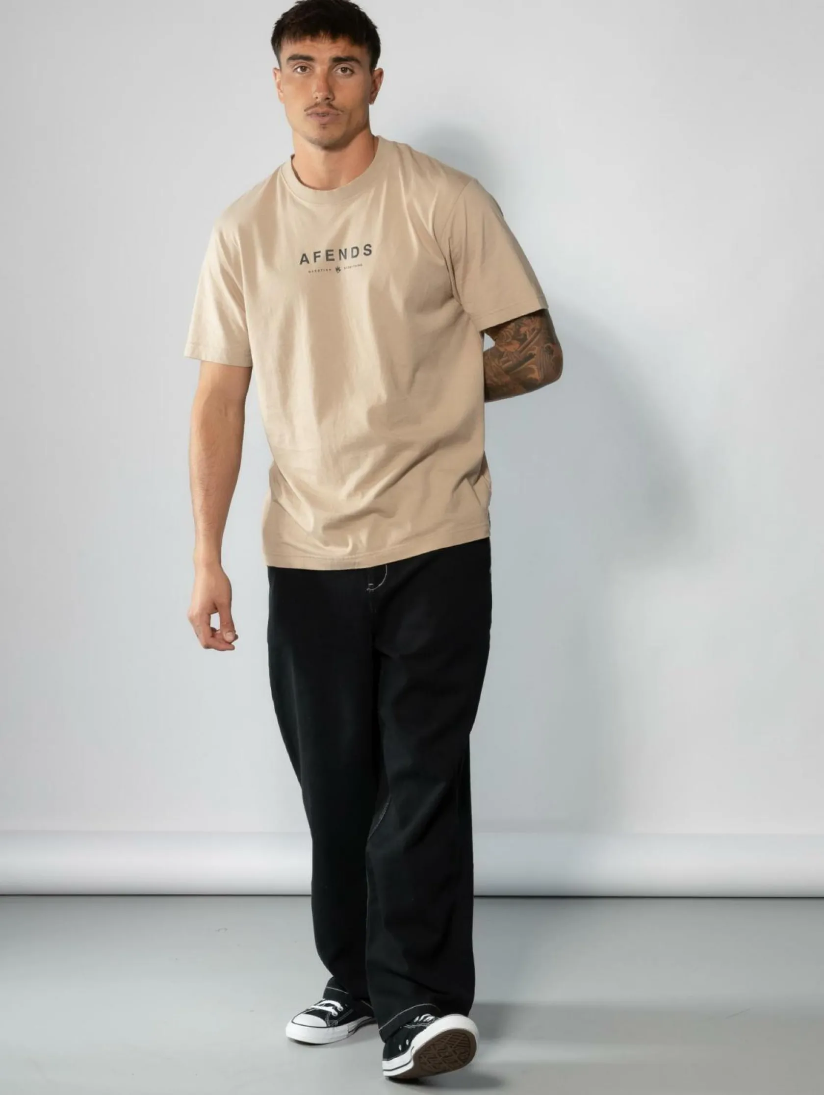 Afends Thrown Out T-Shirt Taupe/black Outlet