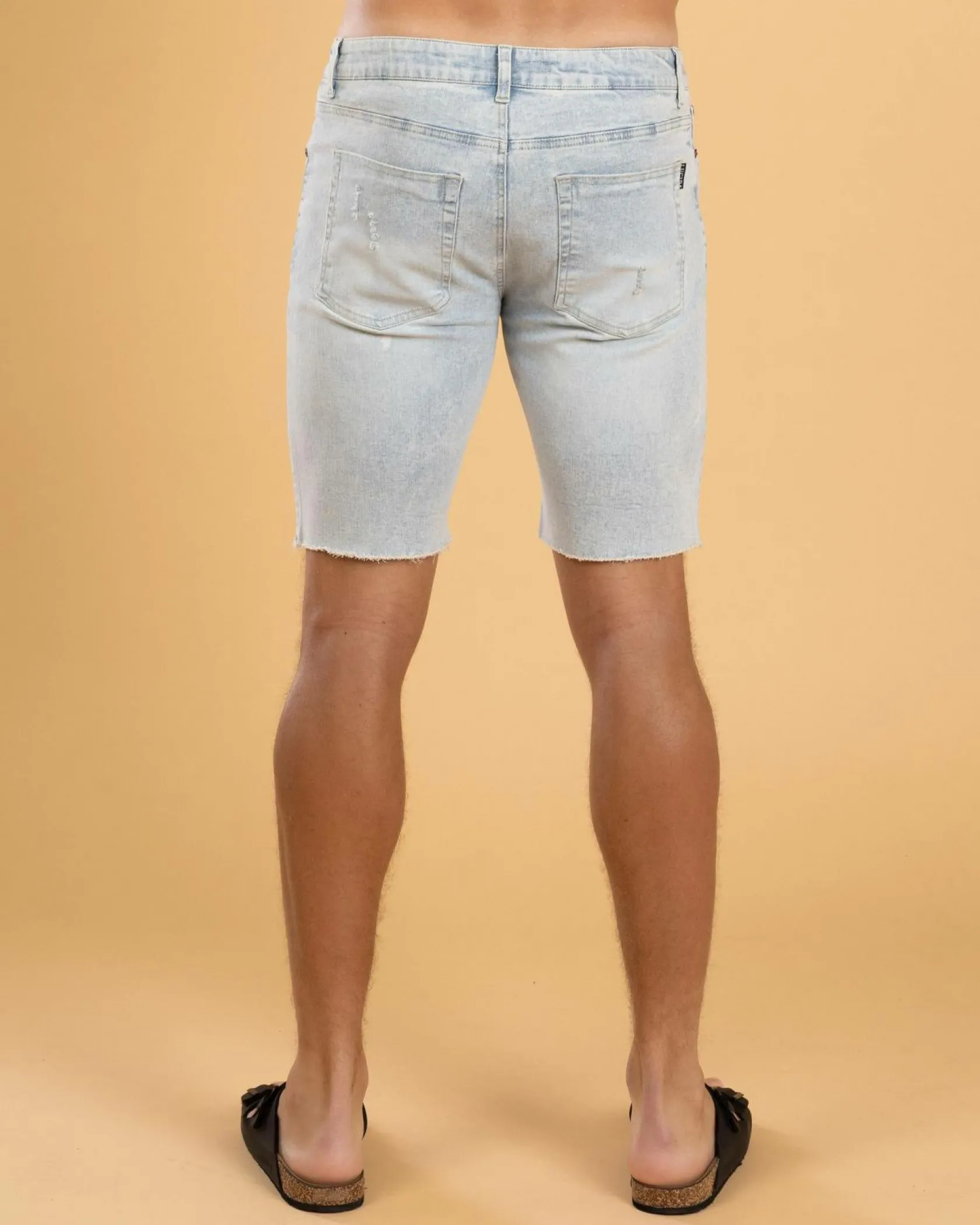 Lucid Torn Denim Walk Shorts Light Blue Denim Discount