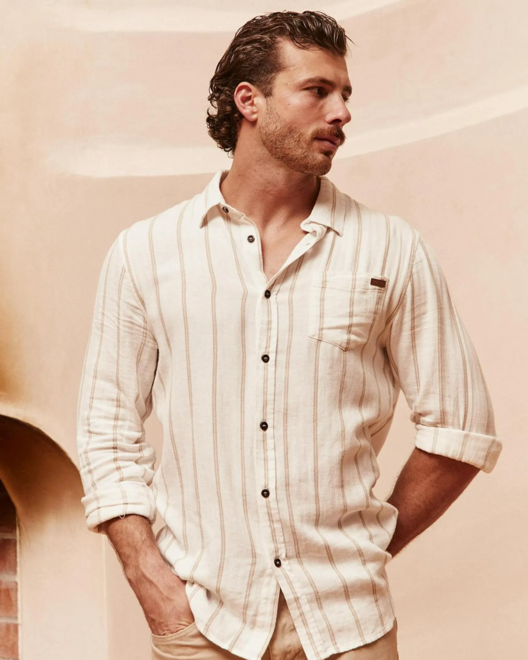 Skylark Trilogy Long Sleeve Shirt Tan/white Discount