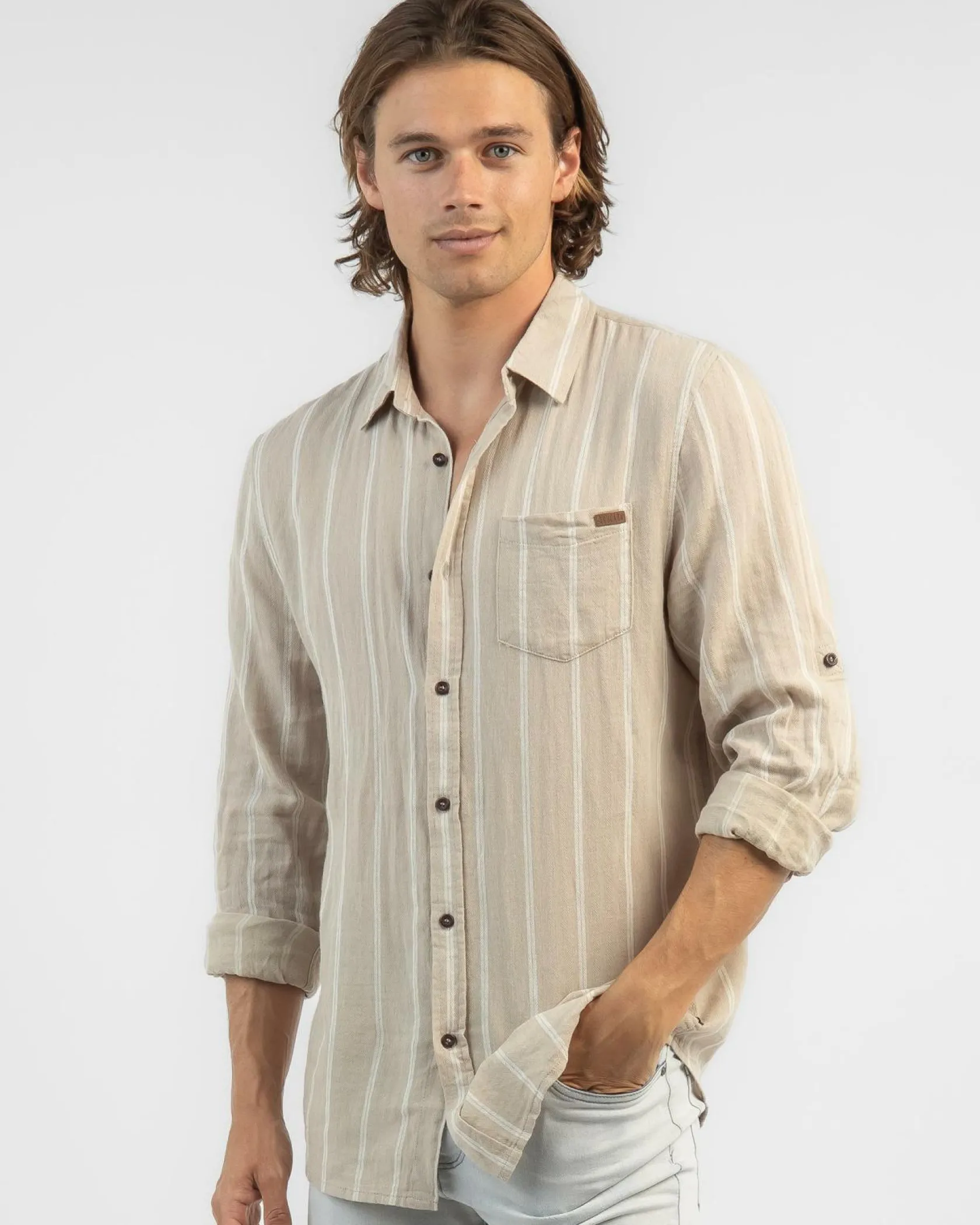 Skylark Trilogy Long Sleeve Shirt Tan/white Discount