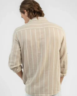 Skylark Trilogy Long Sleeve Shirt Tan/white Discount