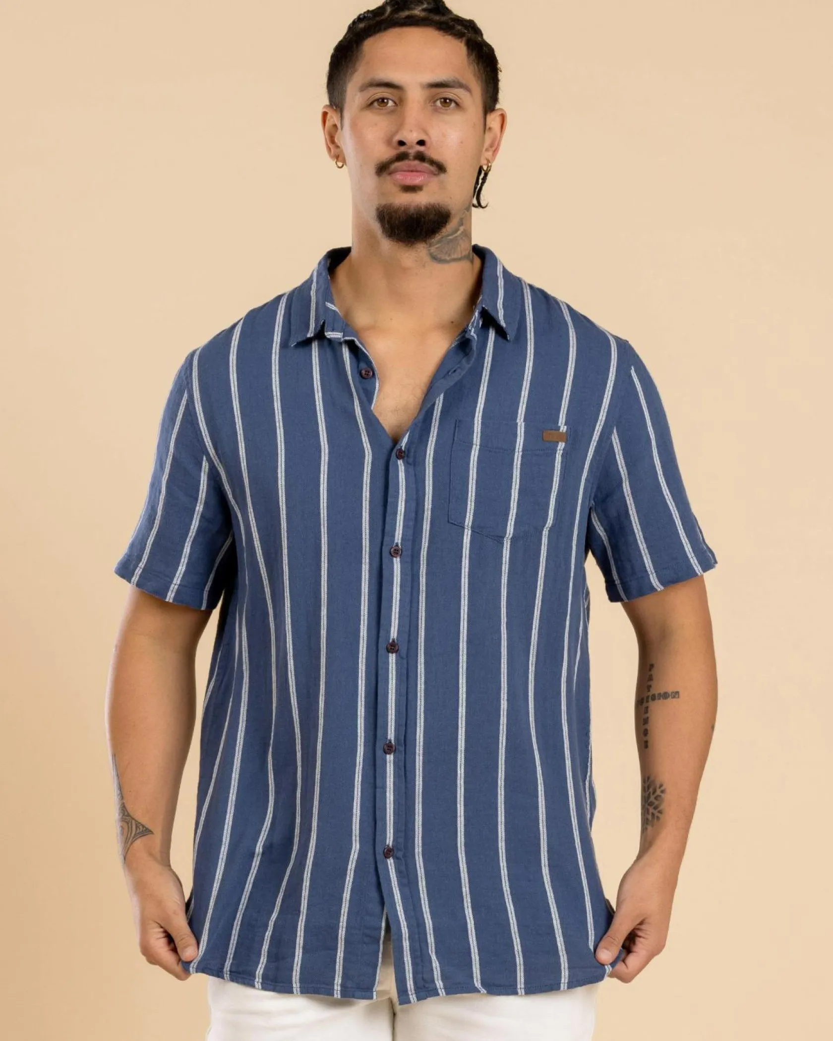 Skylark Trinity Short Sleeve Shirt Washed Navy/white