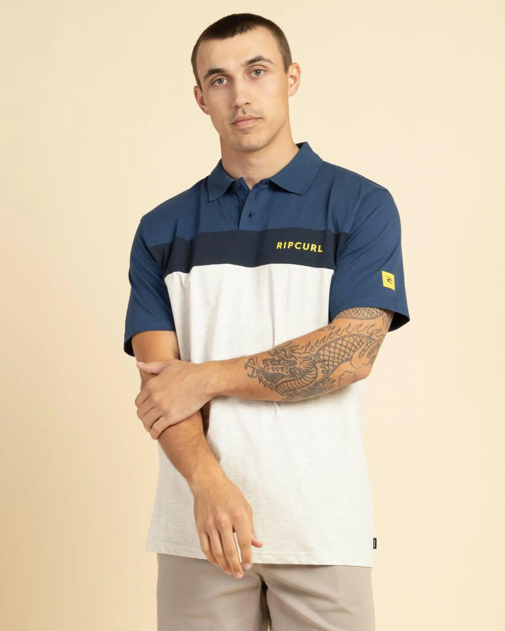 Rip Curl Undertow Panel Polo Shirt Grey Marle/navy Clearance