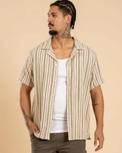RVCA Vacancy Stripe Short Sleeve Shirt Ceramic Clearance