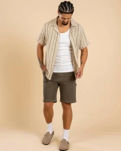 RVCA Vacancy Stripe Short Sleeve Shirt Ceramic Clearance