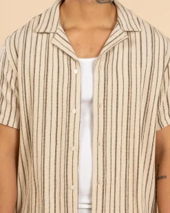 RVCA Vacancy Stripe Short Sleeve Shirt Ceramic Clearance