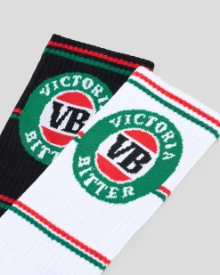 FOOT-IES VB Stripe Logo Sneaker Sock 2 Pack White/black New
