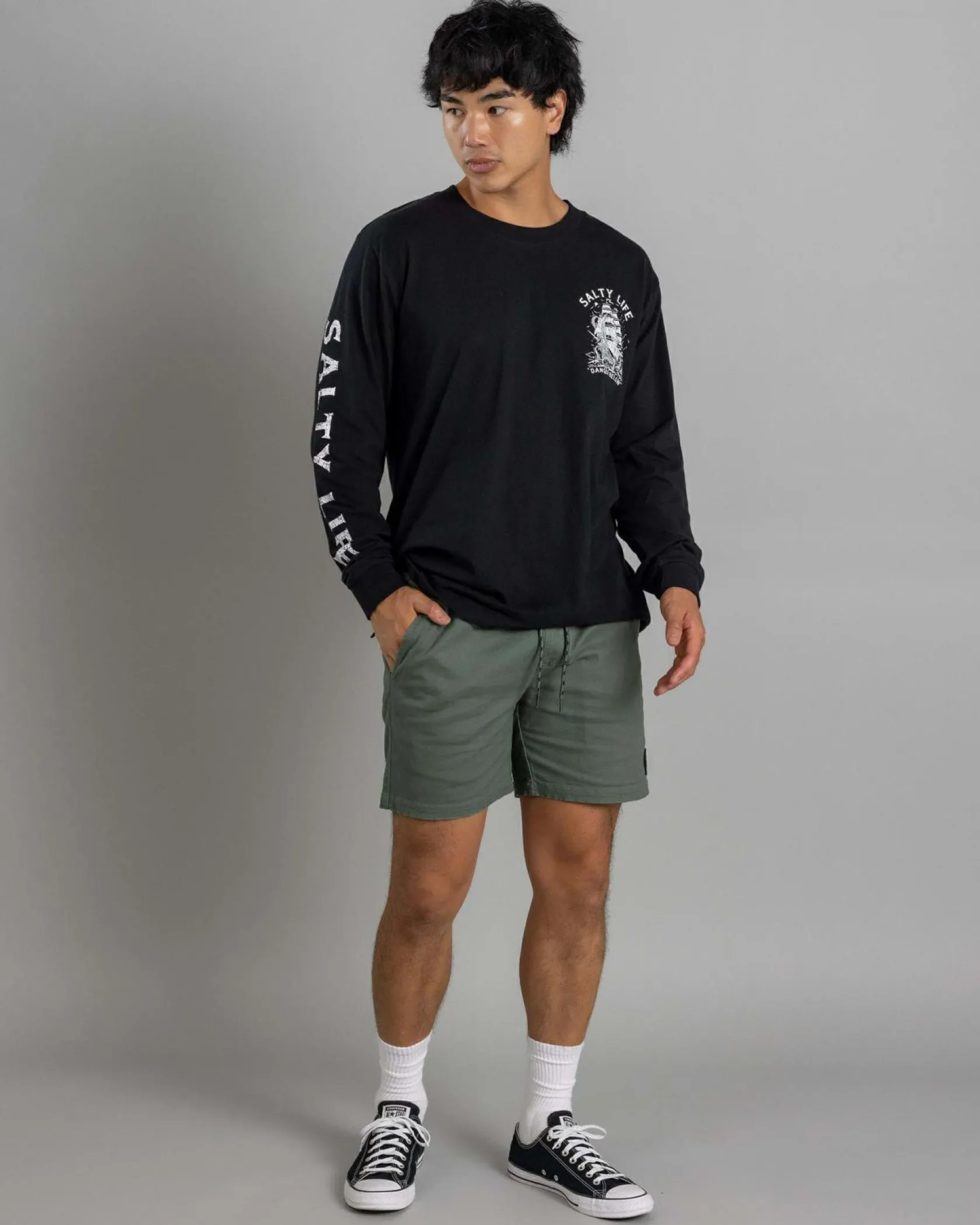 Salty Life Vision Elastic Waist Shorts Sage Clearance