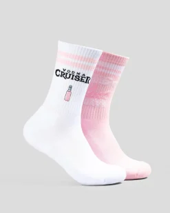 FOOT-IES Vodka Cruiser Lush Embroidery Sneaker Socks 2 Pack Light Pink/white Clearance