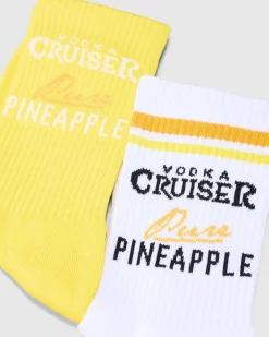FOOT-IES Vodka Cruiser Pure Pineapple Sneaker Sock 2 Pack White/yellow Sale