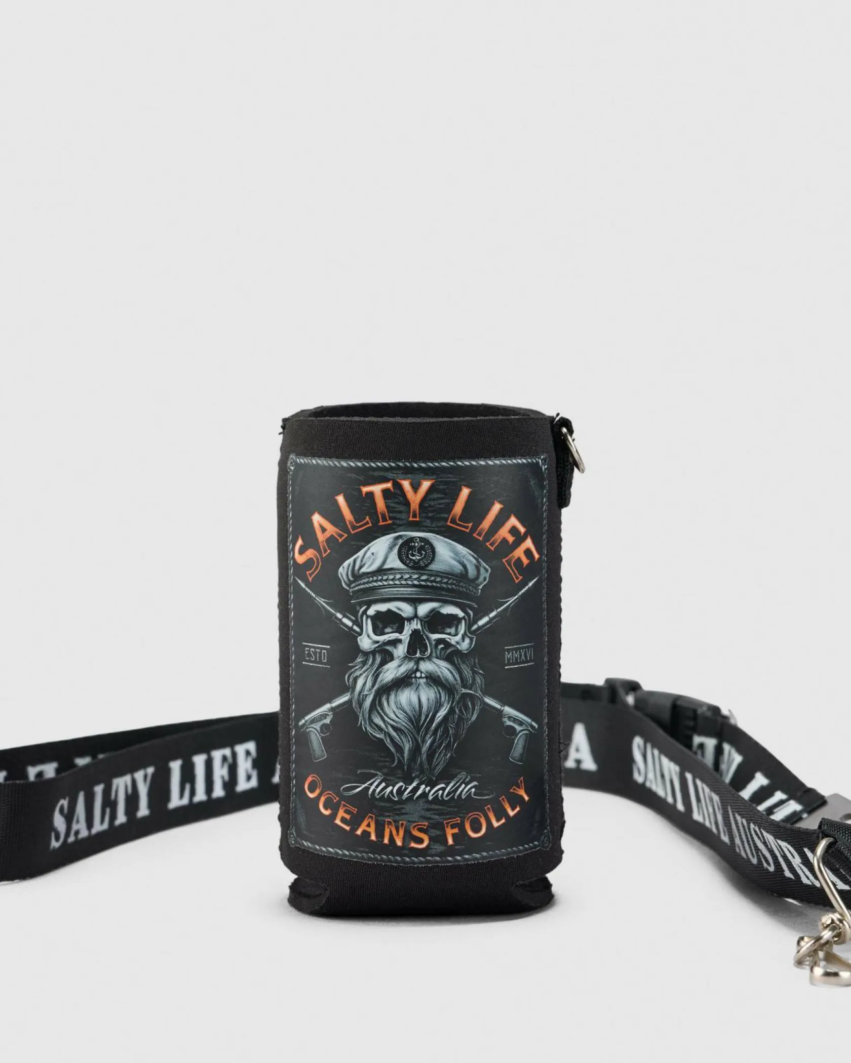 Salty Life Warhead Lanyard Stubby Cooler Black Clearance