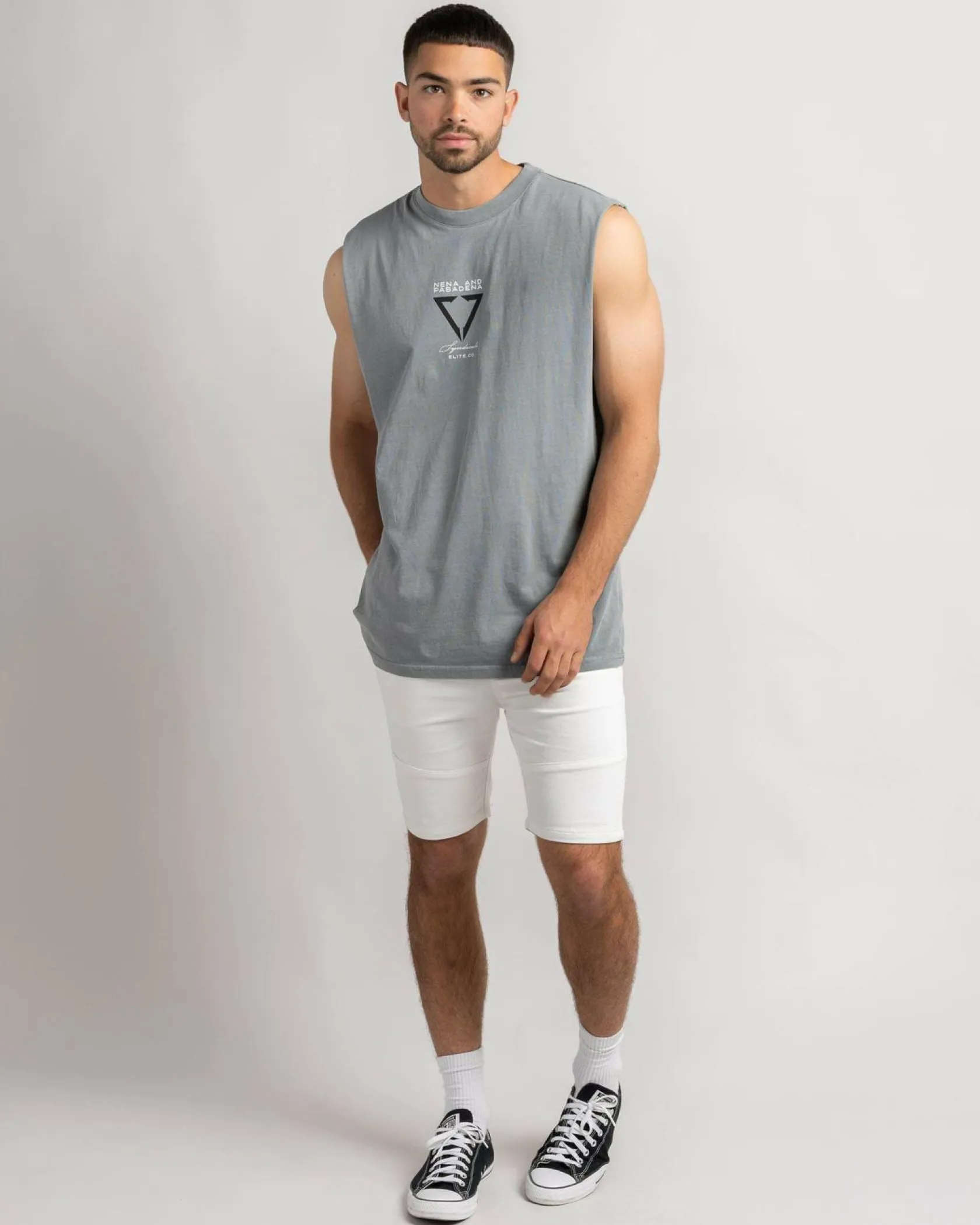 Nena & Pasadena Warping Relaxed Muscle Tank Pigment Ultimate Grey Discount