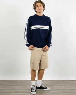 Rusty White Lines 2.0 Knitted Crew Jumper Navy Blue Discount