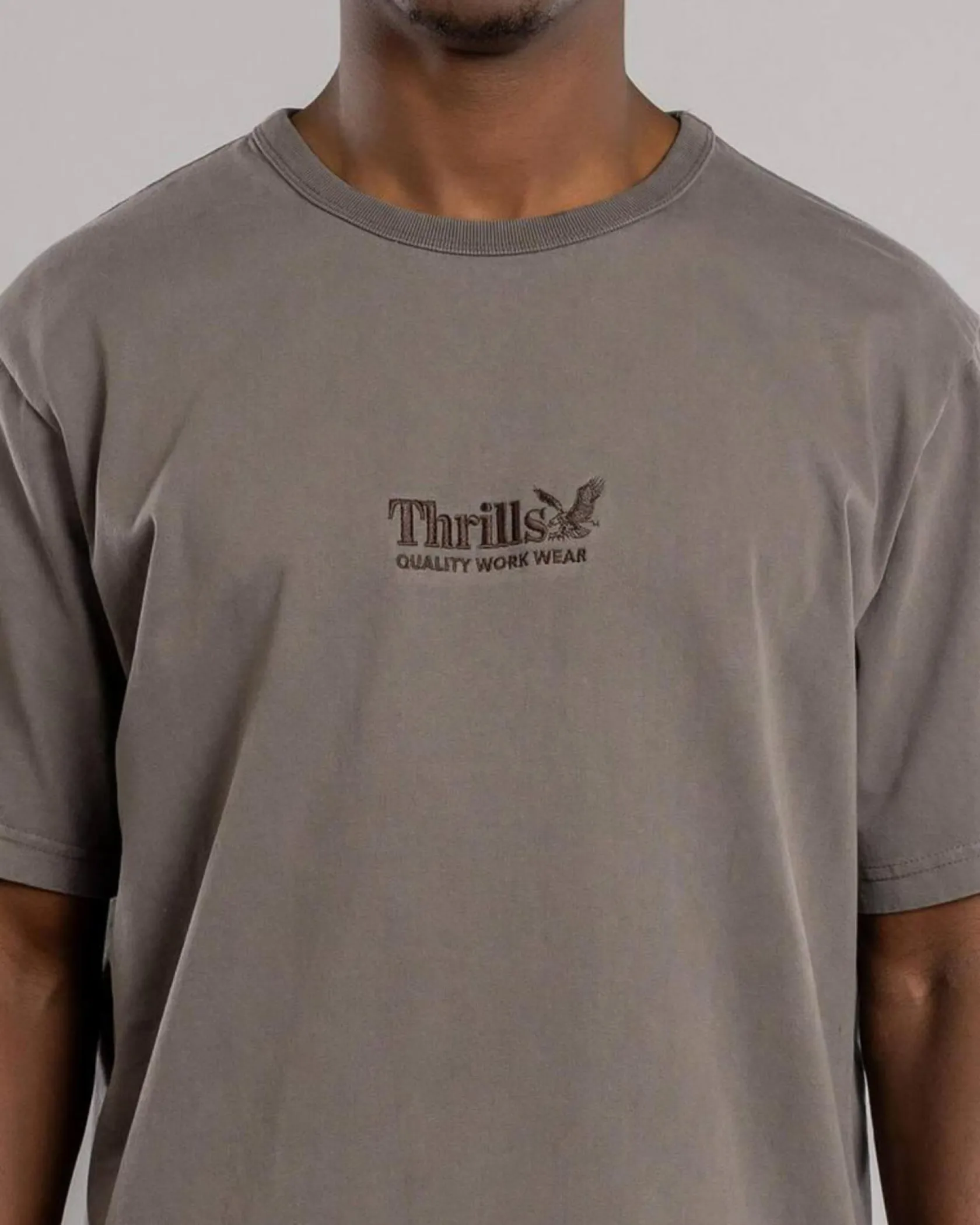 Thrills Workwear Embro Merch Fit T-Shirt Charcoal Rose Online