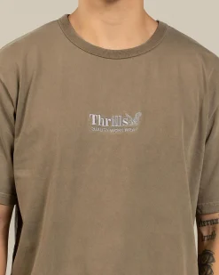 Thrills Workwear Embro Merch Fit T-Shirt Desert Clearance